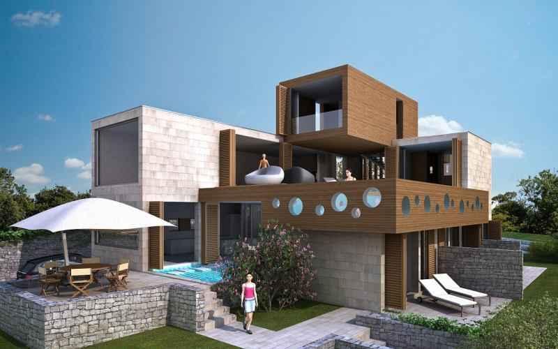 Moderní vila na nábřeží ve výstavbě v Prizbě, klidné vesnici na ostrově Korčula 