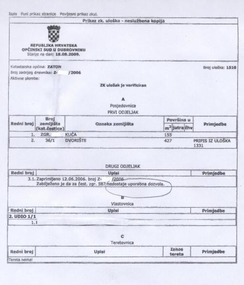 Horvátországi tulajdonjogról szóló igazolás