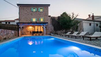 Beautiful stone indigenous villa with pool and sea view in Vrbnik on Krk island 
