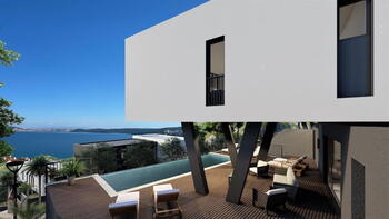 Luxuriöse Doppelhaushälfte in Seget, Trogir mit atemberaubendem Meerblick 