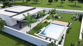 Modern one-story villa with pool under construction, 10 km from Rabac beaches 