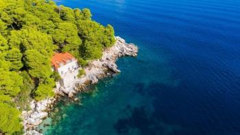 Villa unique au bord de l'eau dans la région de Dubrovnik avec plate-forme de plage privée, sur un grand terrain verdoyant de 1240 m². 