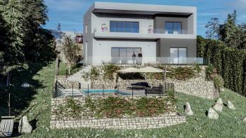 Modern villa under construction with panoramic sea view and pool in Glavani, Kostrena 