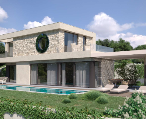 Villa au design moderne avec piscine et vue mer à seulement 500 mètres de la mer dans la région de Rabac 