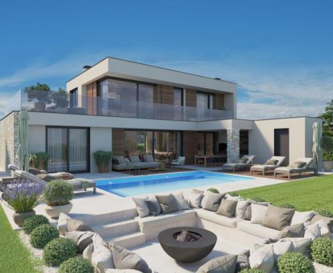 Nouvelle villa en construction à Poreč, design minimaliste léger et vue sur la mer 