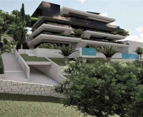 Luxusapartment von 137 m2 mit privatem Pool in einem neuen Gebäude oberhalb des Zentrums von Opatija, mit Garage und Meerblick 